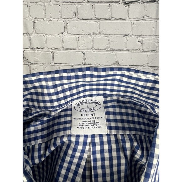 Brooks Brothers Regent Men’s SZ L Long Sleeve Button Down Shirt Blue,White Check - Picture 8 of 8